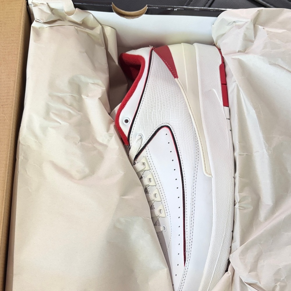 Jordan 2 Retro Low White and Red Sneakers - New in Box, Size 13.5